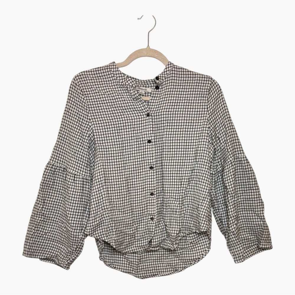 Madewell Black White Gingham Bell Sleeve Button Front Top Boho Casual Small
